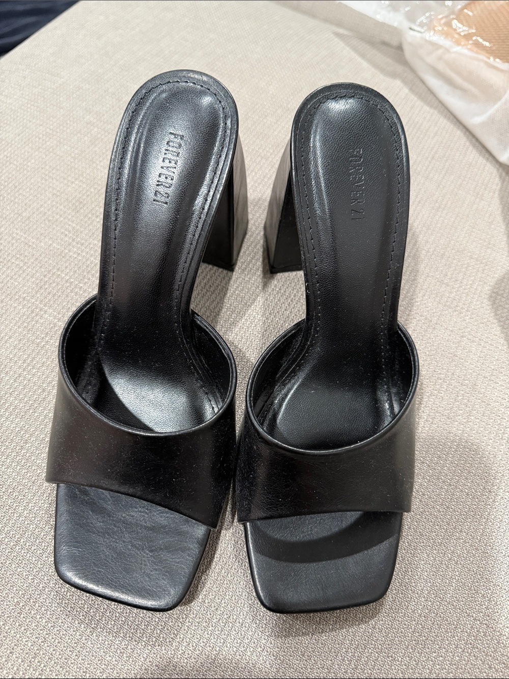 Forever 21 Black Square Toe Block Heel Mules